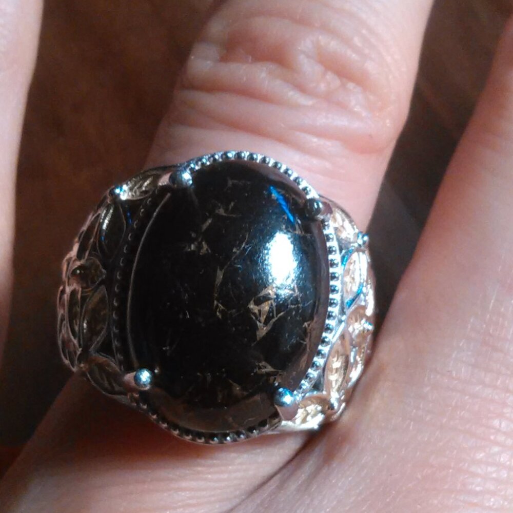 Matrix Silver Shungite 14K Yellow Gold and Platinum Over Copper Ring (Size 7)